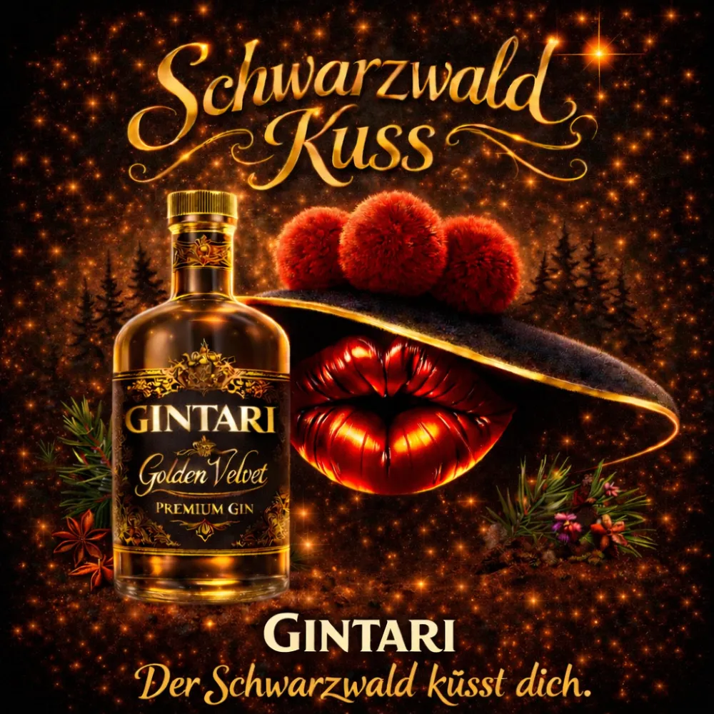 GINTARI premium gin bottle with golden luxury atmosphere